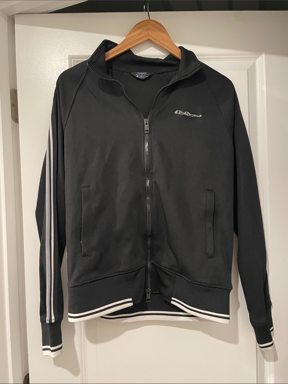 Ben Sherman Black Track Jacket with White gray Stripe Details small